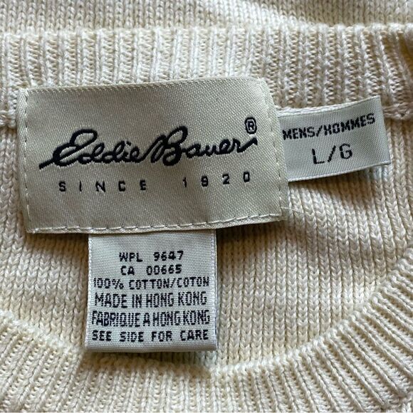 Eddie Bauer Very Pale Yellow Long Sleeve Crew Neck Knit Sweater Size Large - Picture 3 of 11